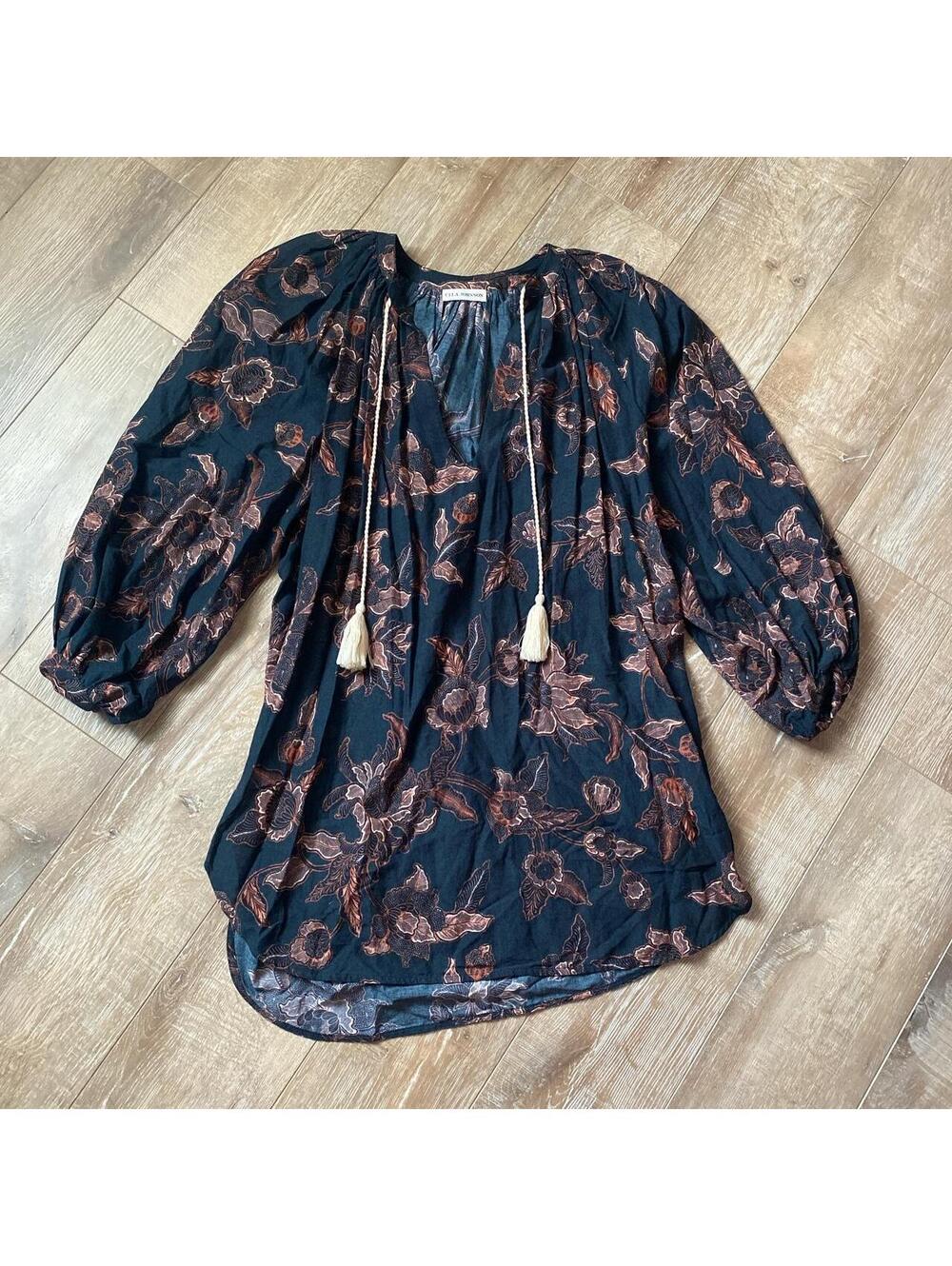 Ulla Johnson Floral Print Beach Coverup with Tassel Ties